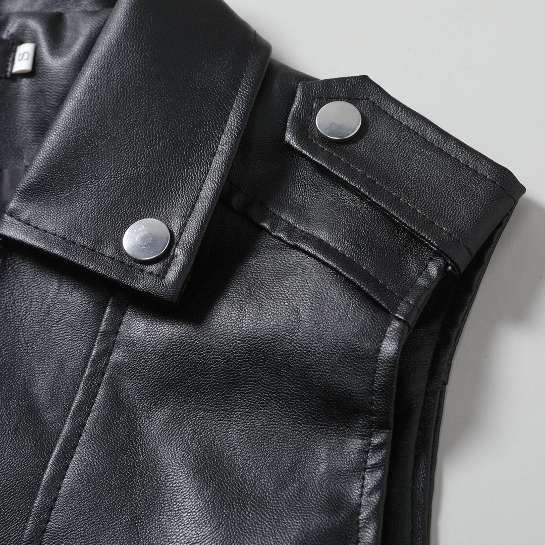 Men's casual biker jacket made of high-quality leather with asymmetrical zipper Lisslune