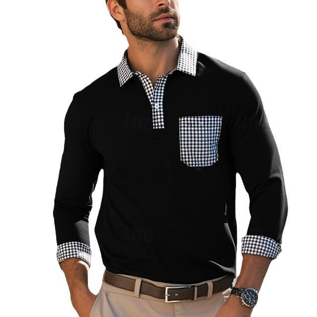 Men's long-sleeve shirt with checked collar and practical breast pocket Lisslune