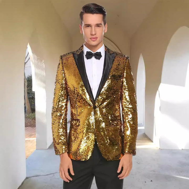Men's Glittering Tuxedo Blazer with Modern Sequin Design Lisslune