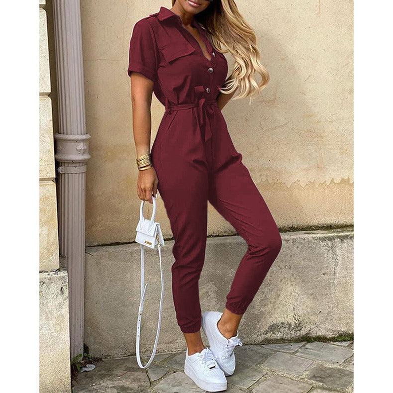 Damen eleganter Jumpsuit mit tailliertem Schnitt und praktischen Taschen Lisslune