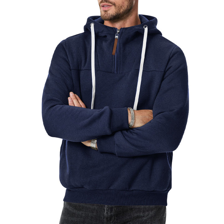 Men's sporty hooded pullover with half zipper and elastic hem Lisslune