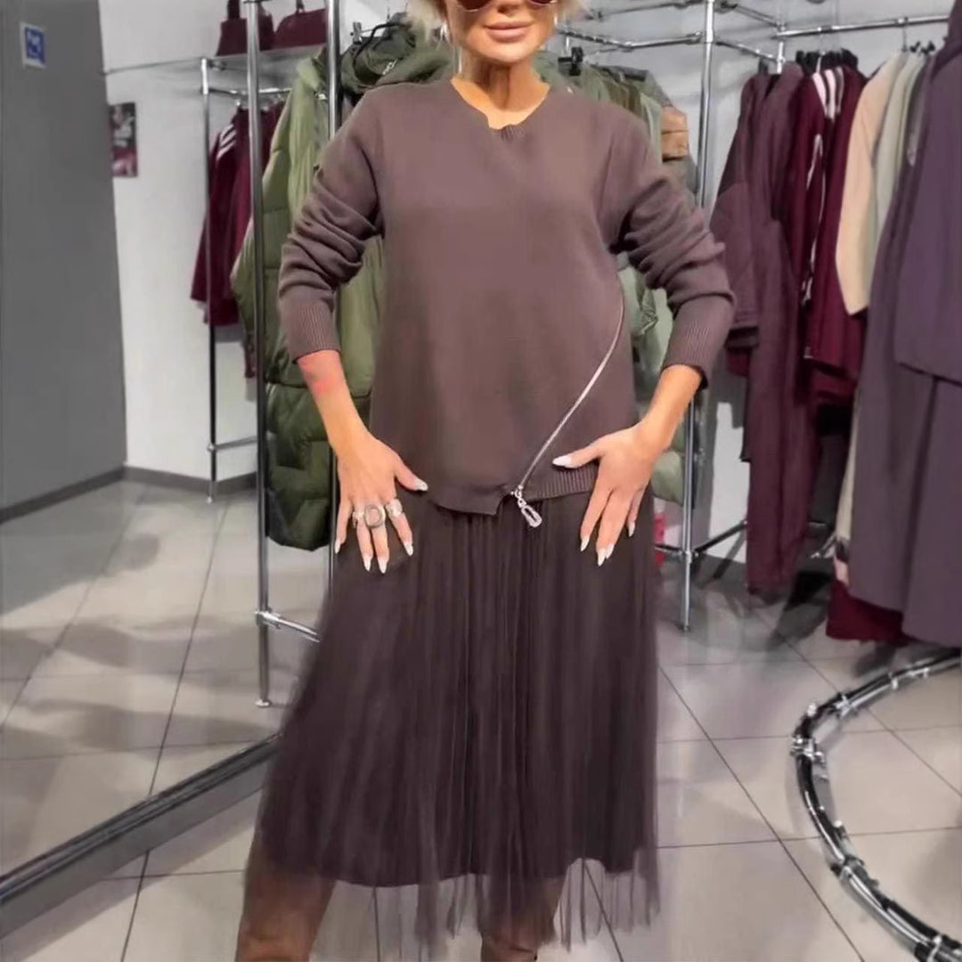 Women's trendy, asymmetrical sweater with draping Lisslune