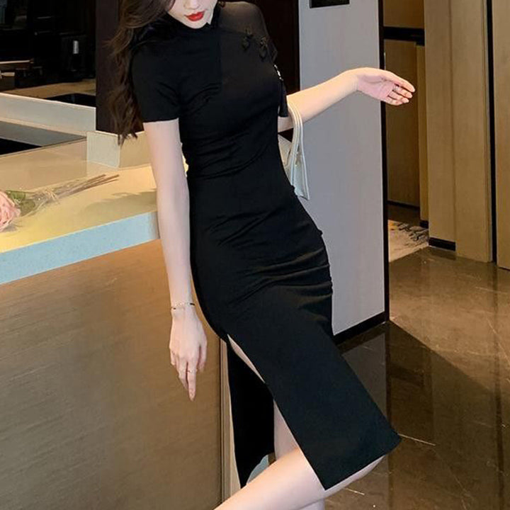 Ladies elegant bodycon dress with high slit and short sleeves Lisslune