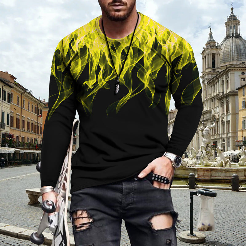 Men's Long Sleeve Shirt with Dynamic Flame Design and Sporty Cut Lisslune