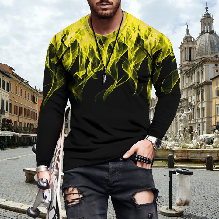 Men's Long Sleeve Shirt with Dynamic Flame Design and Sporty Cut Lisslune