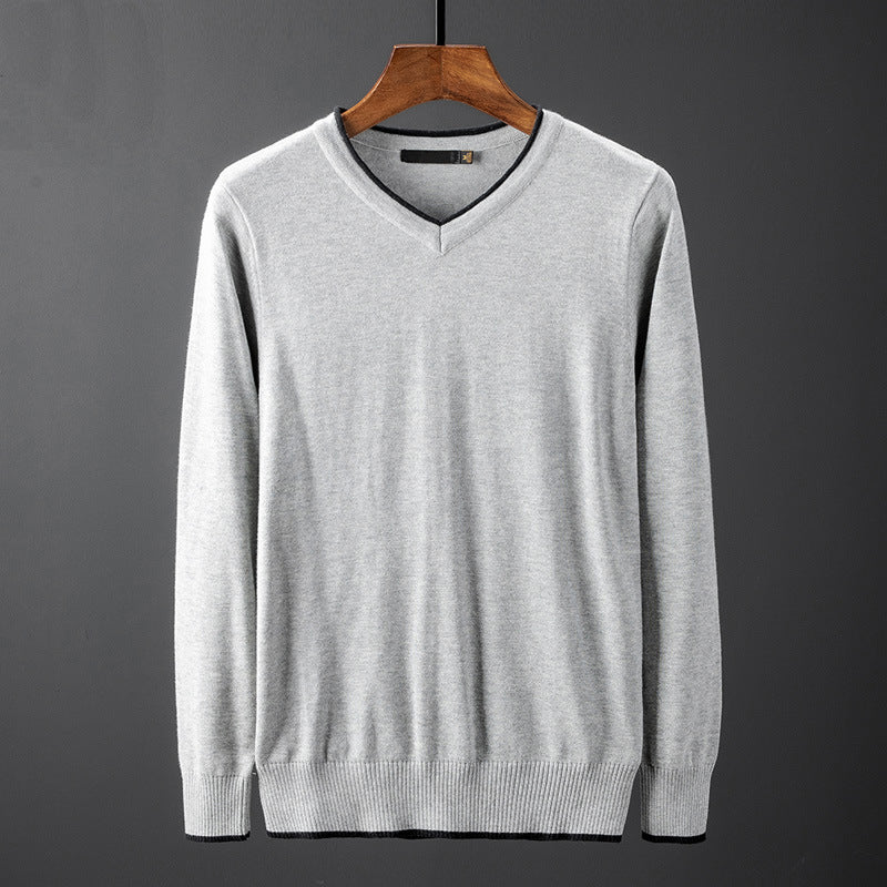 Men's V-neck Sweater with Contrasting Collar Lisslune