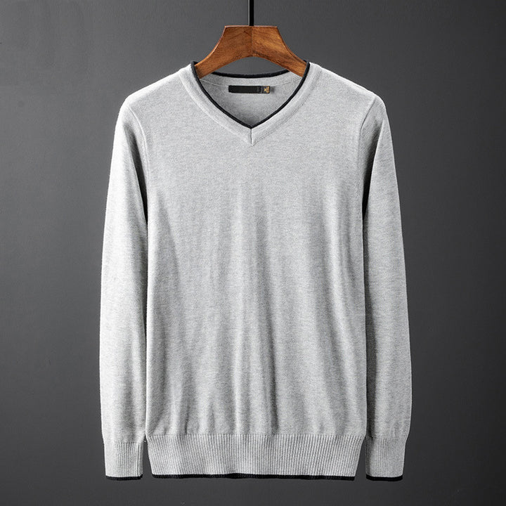Men's V-neck Sweater with Contrasting Collar Lisslune