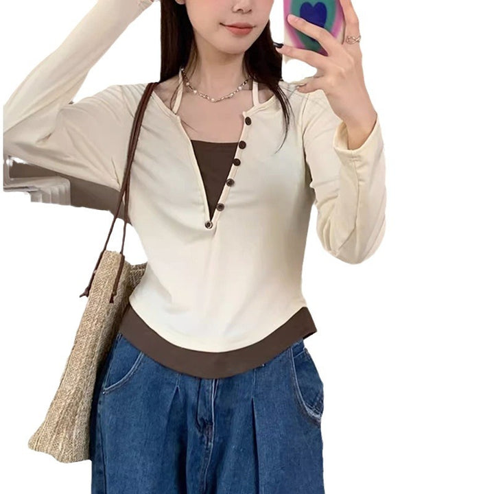 Women's Long Sleeve Shirt with Modern Button Placket Design and Casual Cut