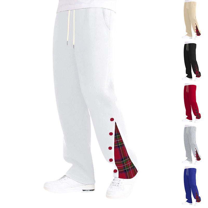 Men's fashionable leisure pants with side check pattern and adjustable drawstring Lisslune
