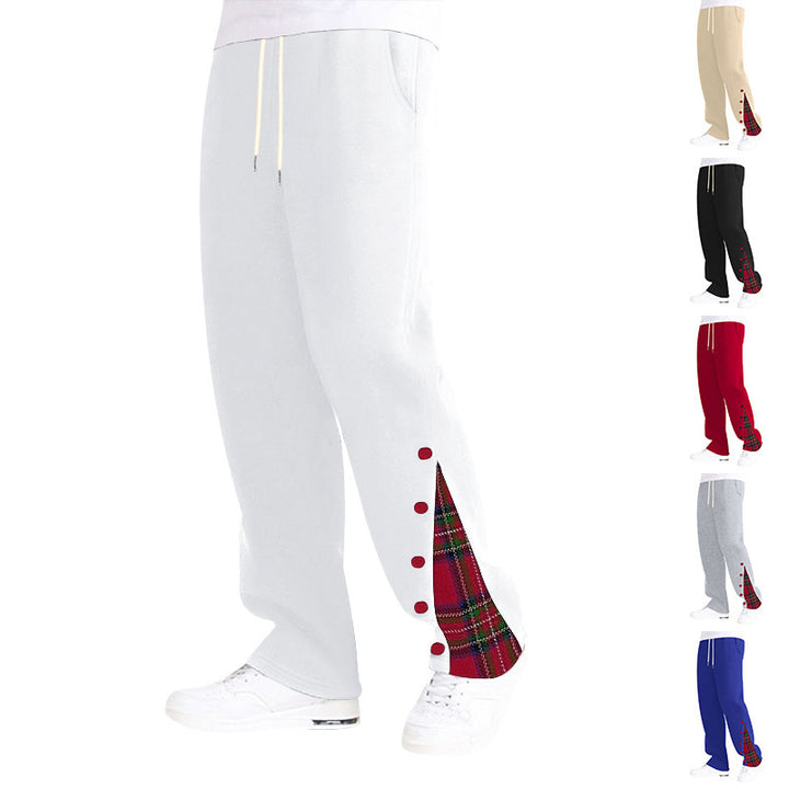Men's fashionable leisure pants with side check pattern and adjustable drawstring Lisslune