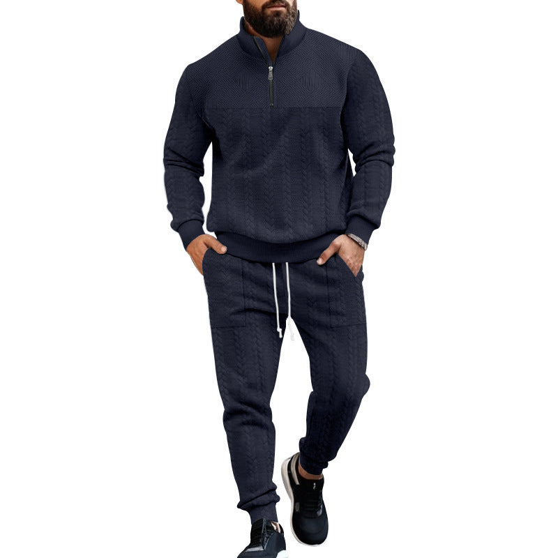 Men's sporty knit suit with stand-up collar and zipper Lisslune