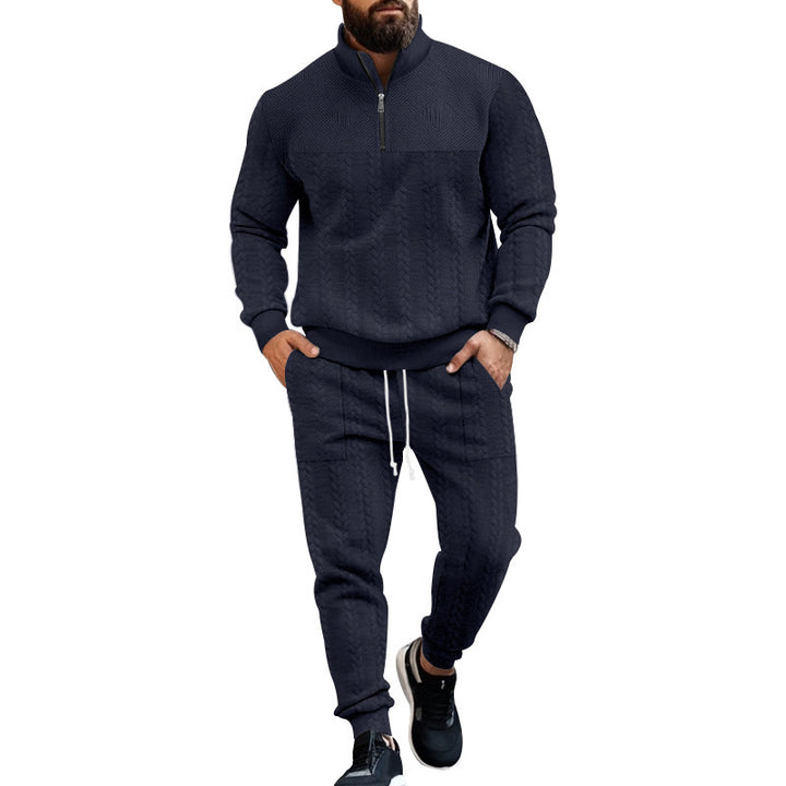 Men's sporty knit suit with stand-up collar and zipper Lisslune