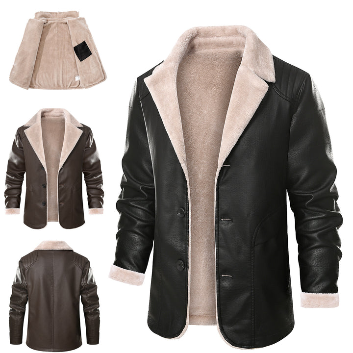 Men's stylish leather jacket with warm lining and elegant collar Lisslune