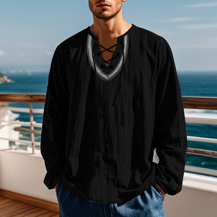 Men's Long Sleeve Shirt with Creative Lacing Design Lisslune