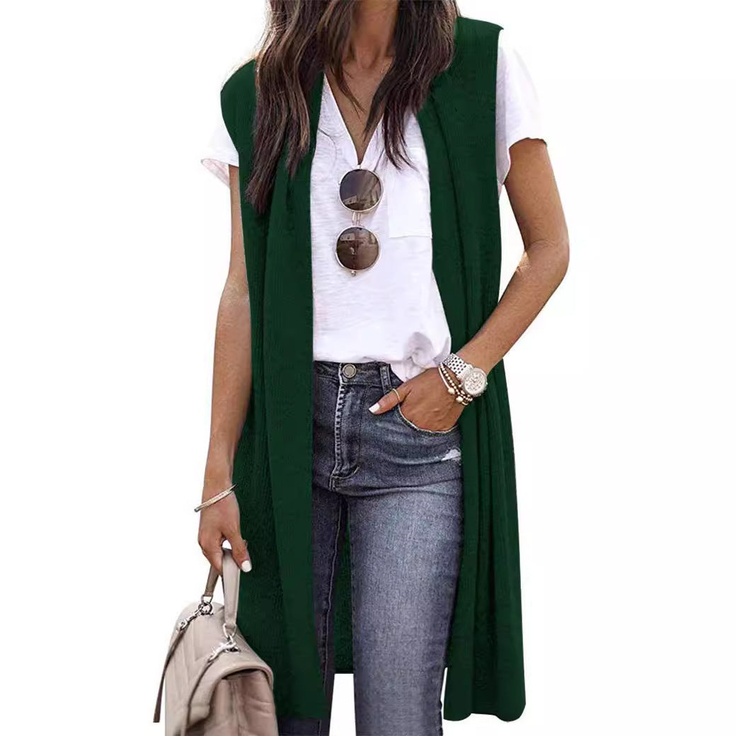 Ladies' Elegant Long Knit Vest in Casual Style
