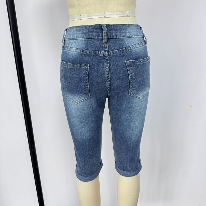 Women's Stylish Destroyed Denim Shorts with High Waist and Torn Details Lisslune
