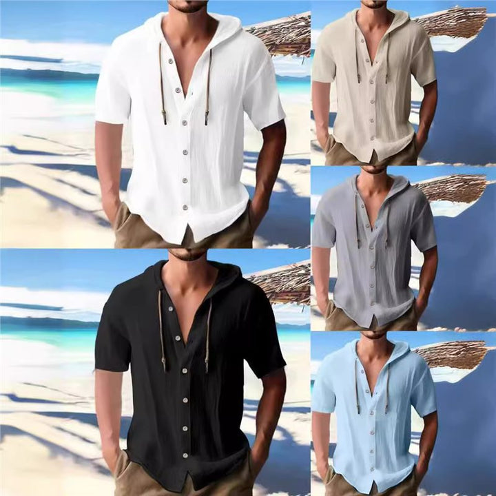 Men's casual short-sleeve shirt with hood Lisslune