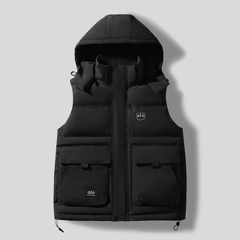 Men's Quilted Outdoor Vest with Insulating Hood and Conveniently Integrated Pockets Lisslune