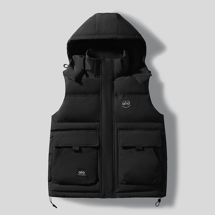 Men's Quilted Outdoor Vest with Insulating Hood and Conveniently Integrated Pockets Lisslune