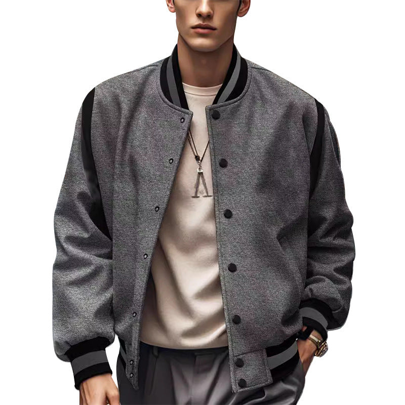 Men's sporty college jacket in retro style with contrast sleeves and snap button closure Lisslune