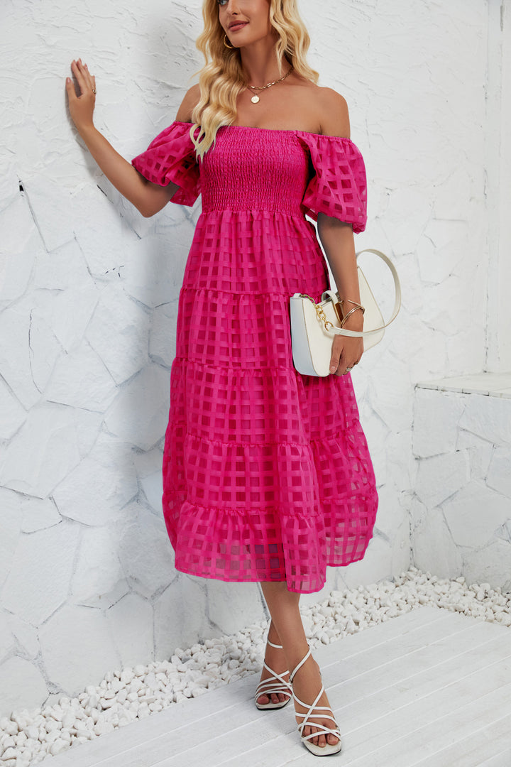 Women’s midi dress with puff sleeves and elastic waist belt Lisslune