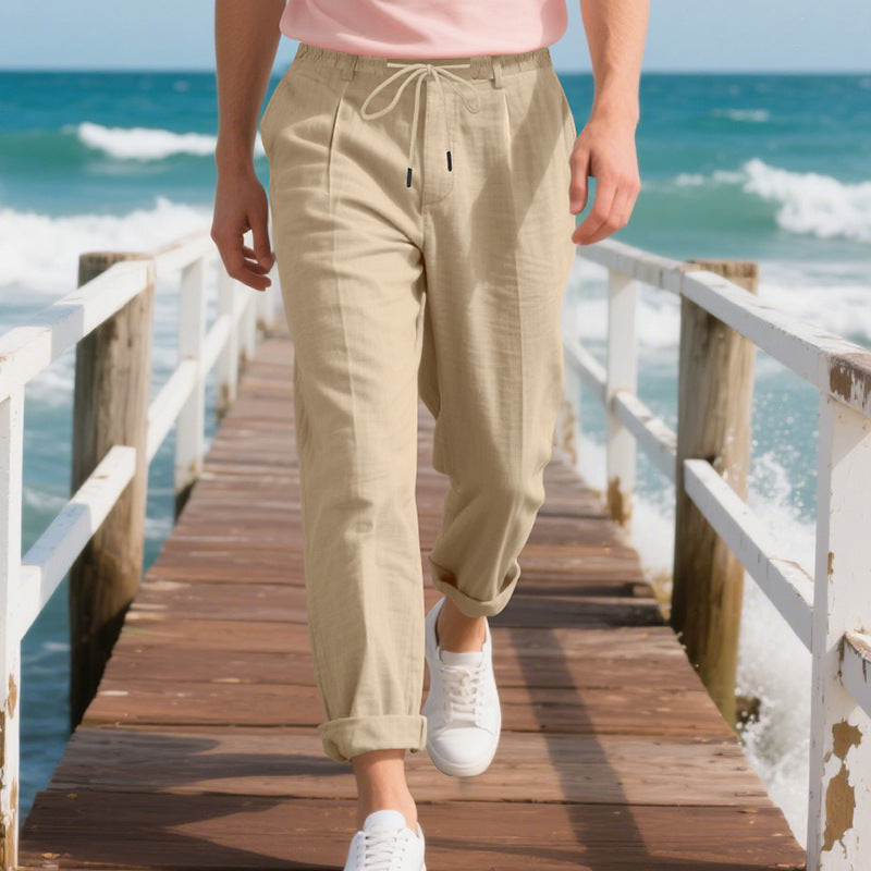 Men's Lightweight Casual Pants with Elastic Waistband and Side Drawstring Lisslune