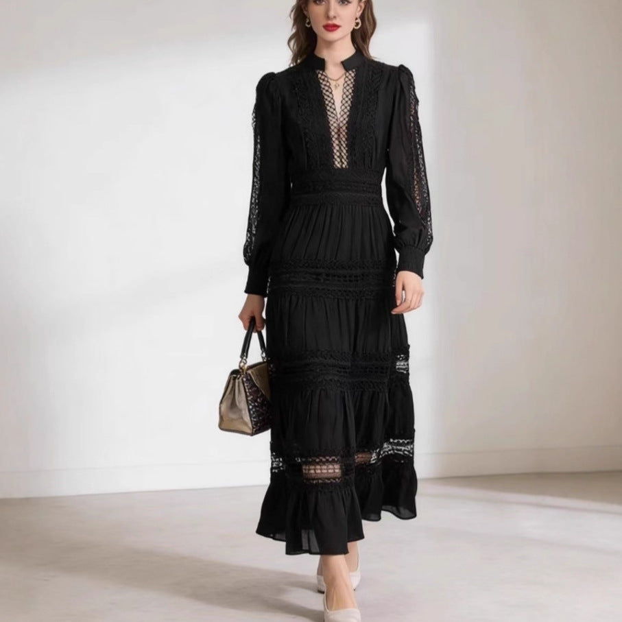 Ladies romantic maxi dress with transparent inserts and ruffle details Lisslune