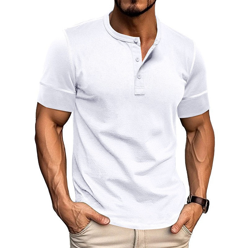 Men's short-sleeve shirt with modern Henley collar and stylish contrast stitching Lisslune