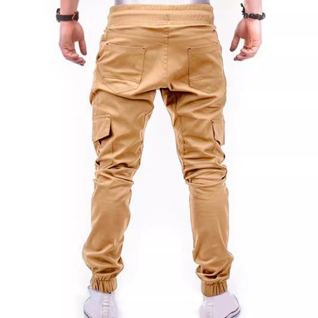 Men's Stylish Cargo Pants with Elastic Waistband and Functional Pockets Lisslune