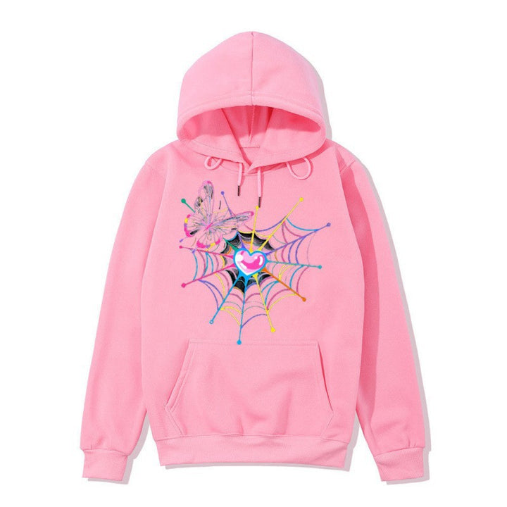 Women's hooded sweatshirt with artistic butterfly spiderweb motif Lisslune