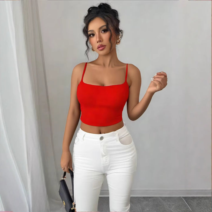 Damen Figurbetontes Crop-Top aus elastischem Material mit Spaghetti-Trägern Lisslune