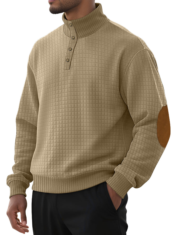 Men's fashionable stand-up collar sweater with textured design and leather applications Lisslune