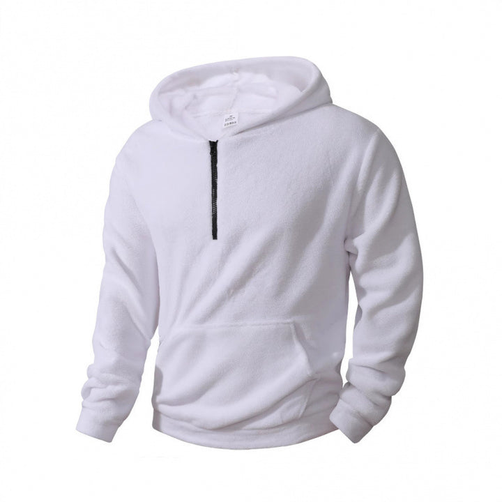 Men's fleece pullover with half-length zipper and hood Lisslune