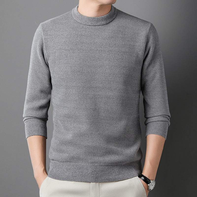 Men's Fine-Knit Pullover with Stand-Up Collar and Rib Structure Lisslune