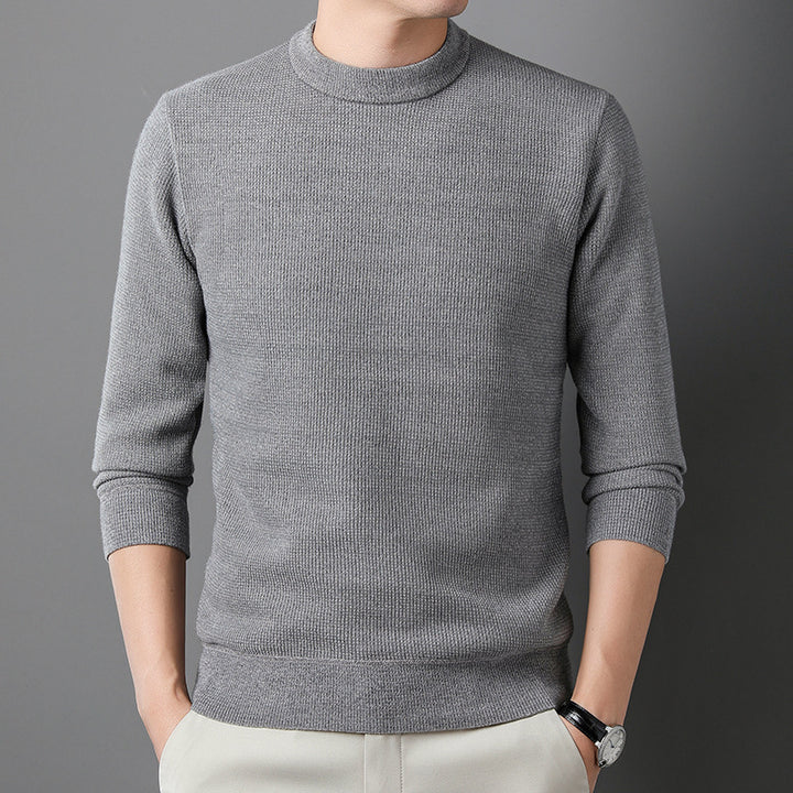 Men's Fine-Knit Pullover with Stand-Up Collar and Rib Structure Lisslune