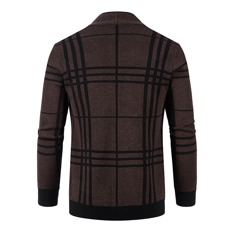 Men's fashionable cardigan with modern check pattern and practical pockets Lisslune