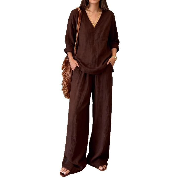 Women's Casual Linen Top and Wide Palazzo Pants Set Lisslune