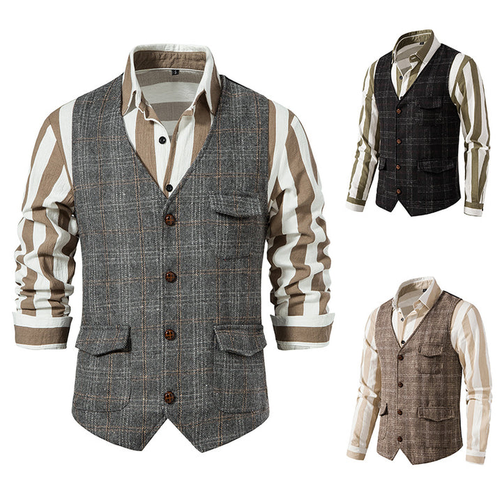 Men's waistcoat with check pattern and practical pockets Lisslune