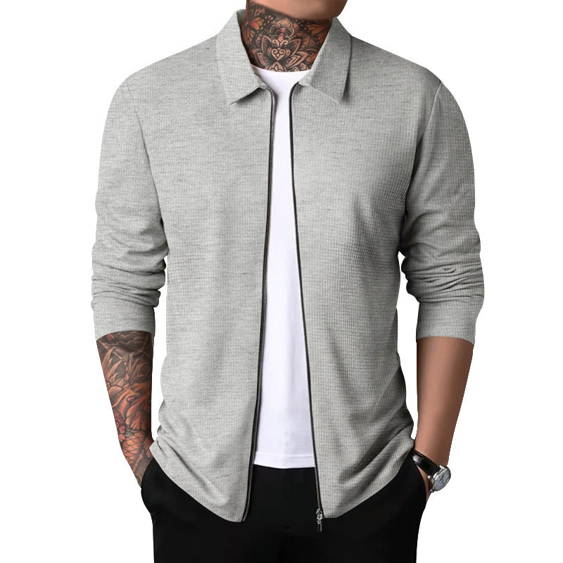 Men's Elegant Long Sleeve Shirt with Textured Surface and High-Quality Zipper Lisslune