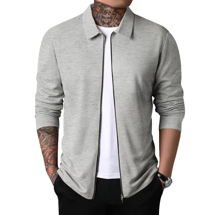 Men's Elegant Long Sleeve Shirt with Textured Surface and High-Quality Zipper Lisslune