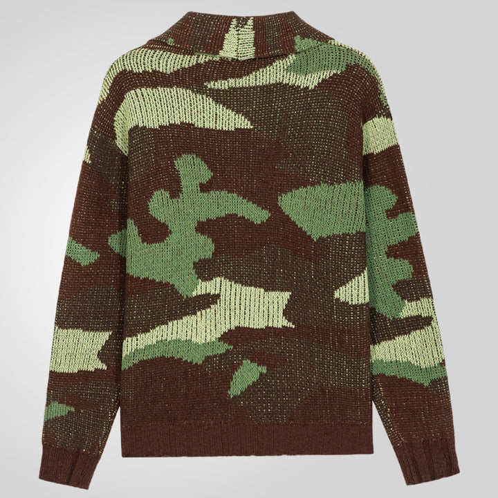 Men's cardigan in a unique camouflage design with high collar Lisslune