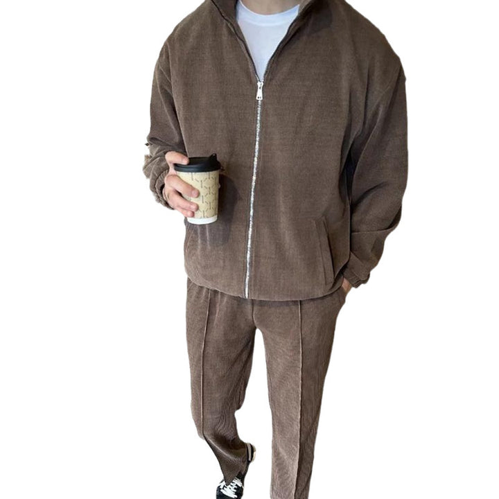 Men's leisure suit made of soft cord material with high breathability and practical zipper Lisslune