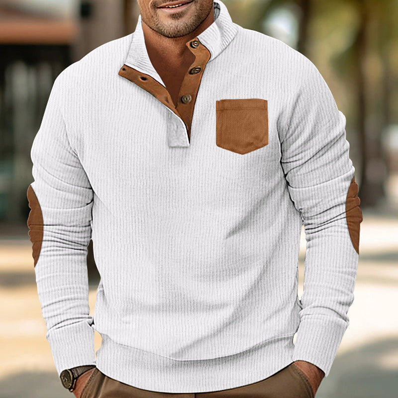 Men's Comfortable Sweater with Stand-Up Collar and Contrast Details Lisslune