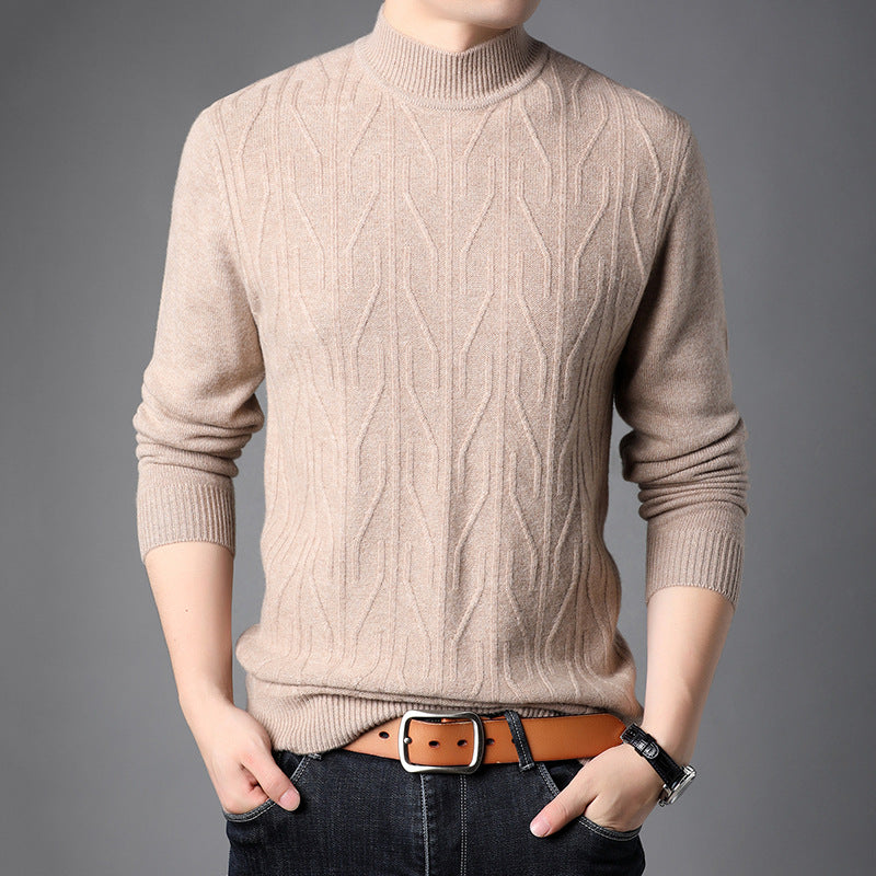 Men's Knitted Pullover with Cable Pattern and Stand-Up Collar Lisslune