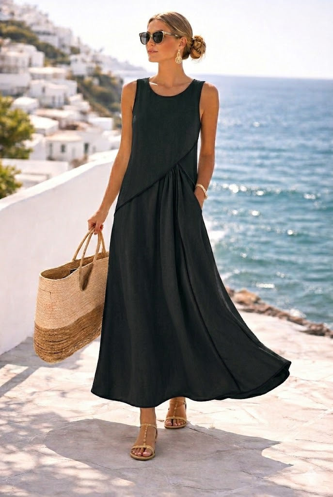 Women’s maxi dress with flowing cut and asymmetric design Lisslune