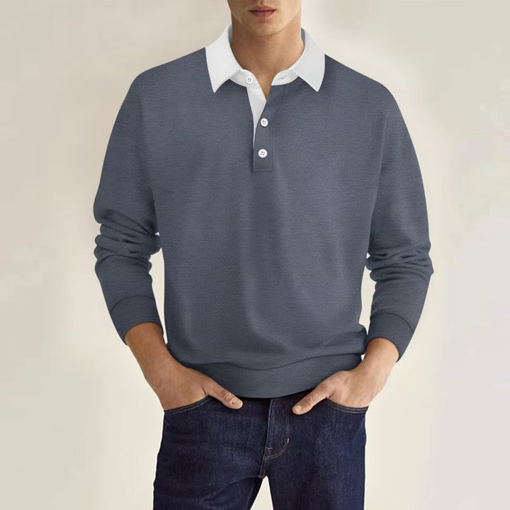 Men's elegant polo sweater with button placket and contrast collar Lisslune