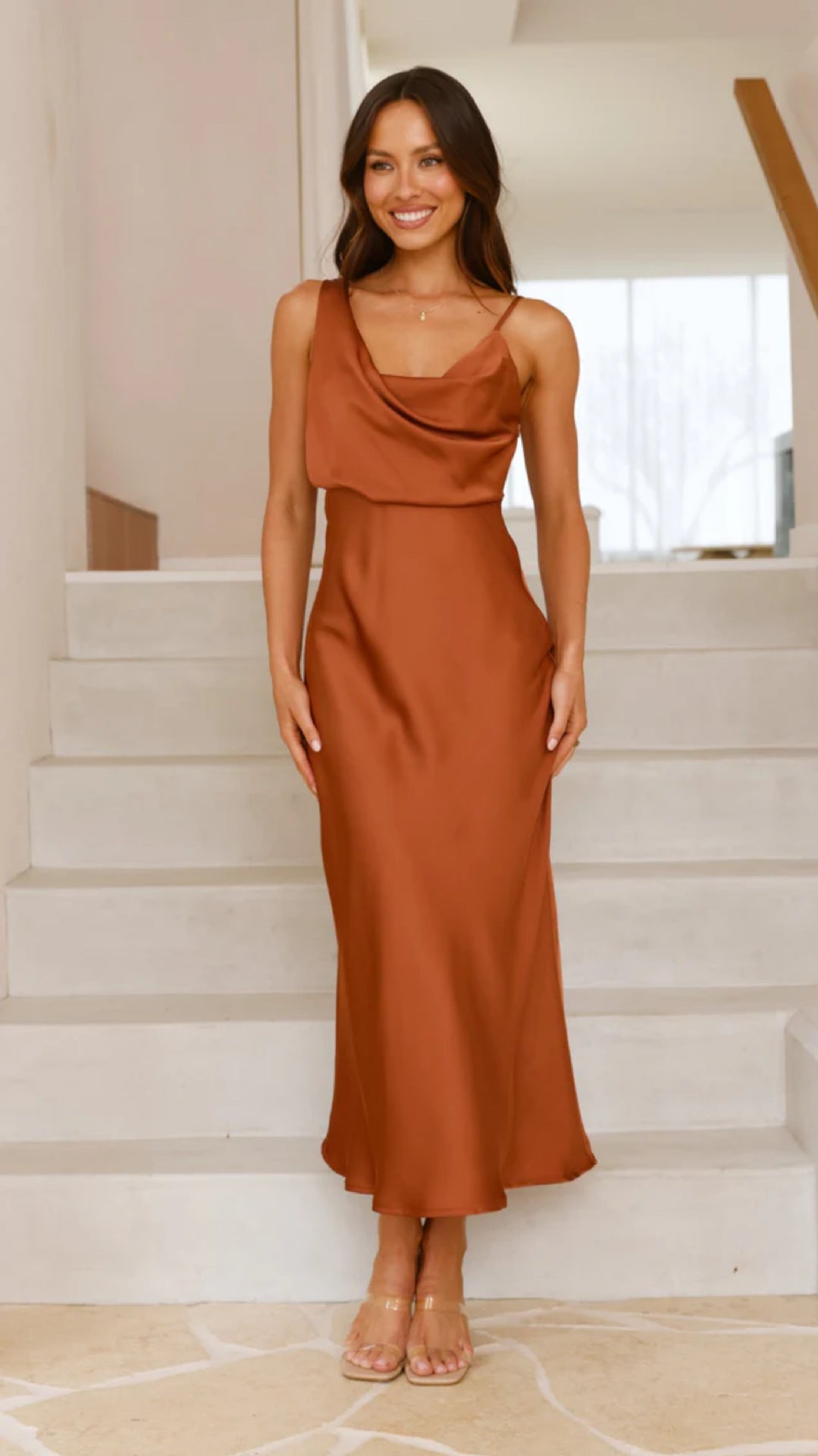 Women Elegant Maxi Dress with Draped Top and Slim Silhouette Lune London