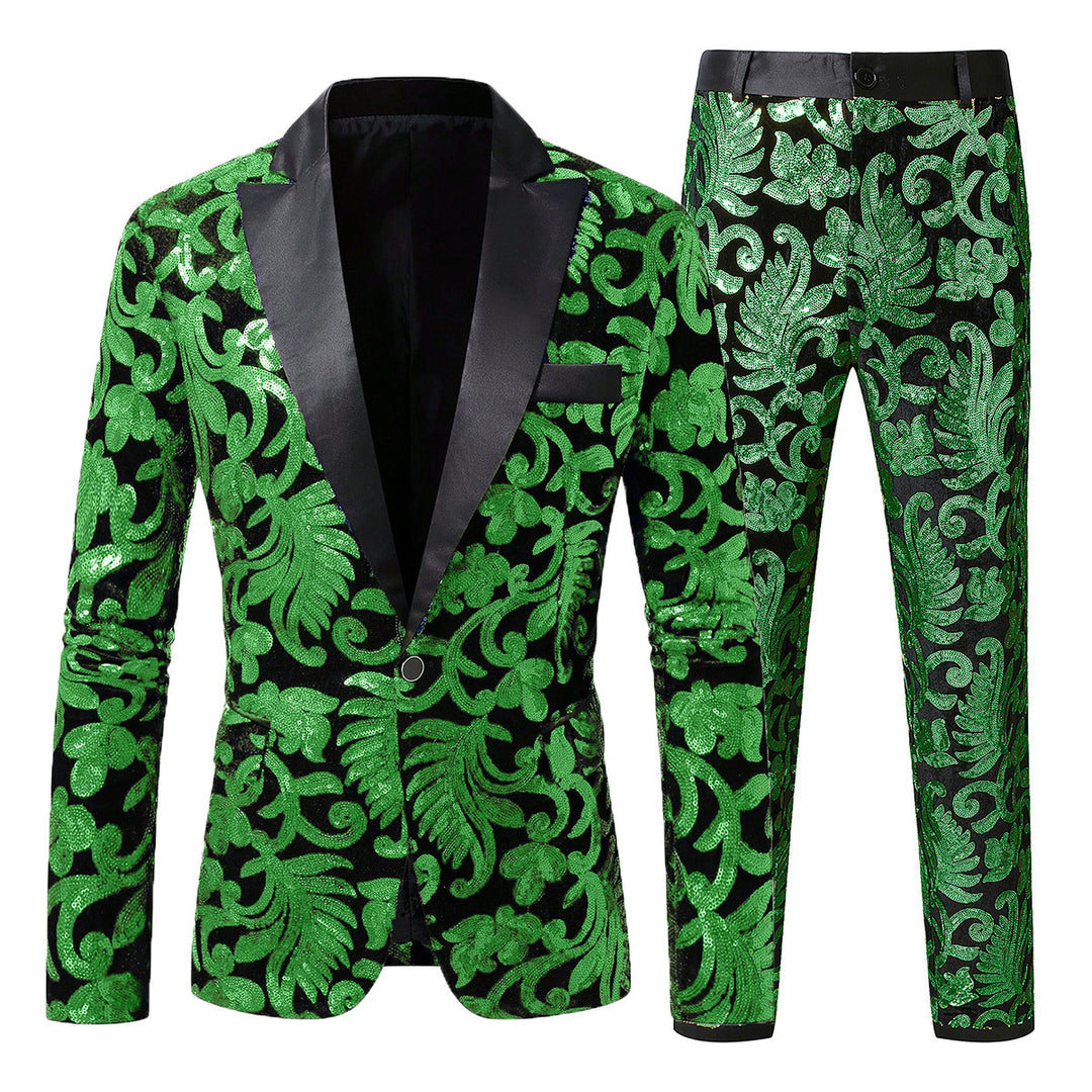 Men's elegant sequin suit set with floral patterns Lisslune
