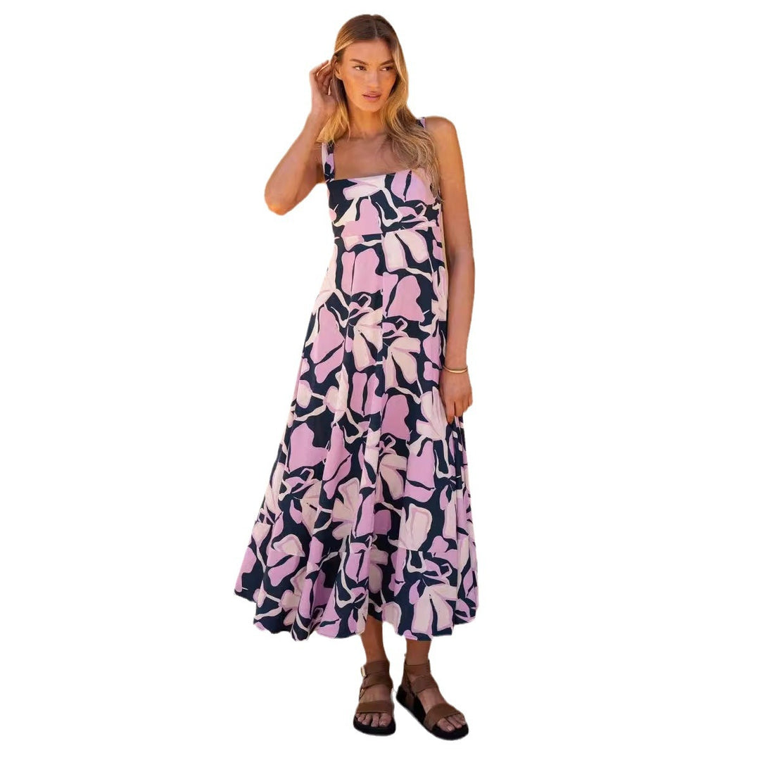 Women's maxi dress with vibrant floral design and flared skirt