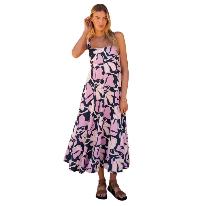 Women's maxi dress with vibrant floral design and flared skirt